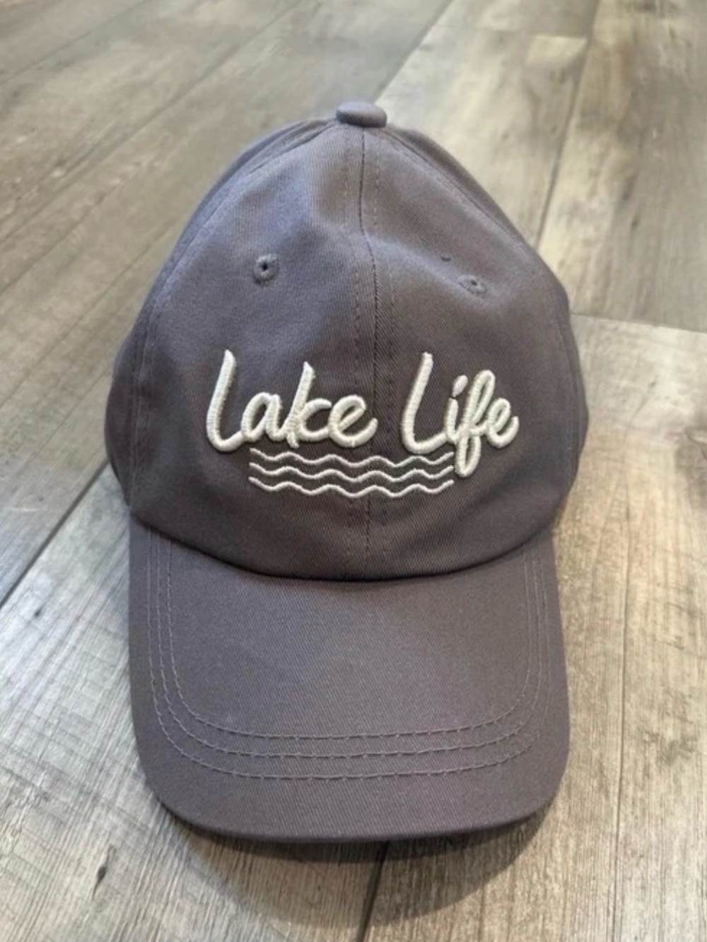 Lake Life Embroidered Adult Baseball Cap - Gray